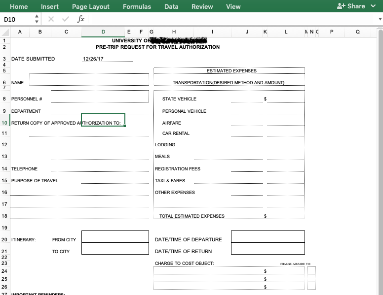 Spreadsheets are used for many different purposes, which explains many common formatting mistakes in data. This is a *form* made in Excel. NOT a good example of a data set.